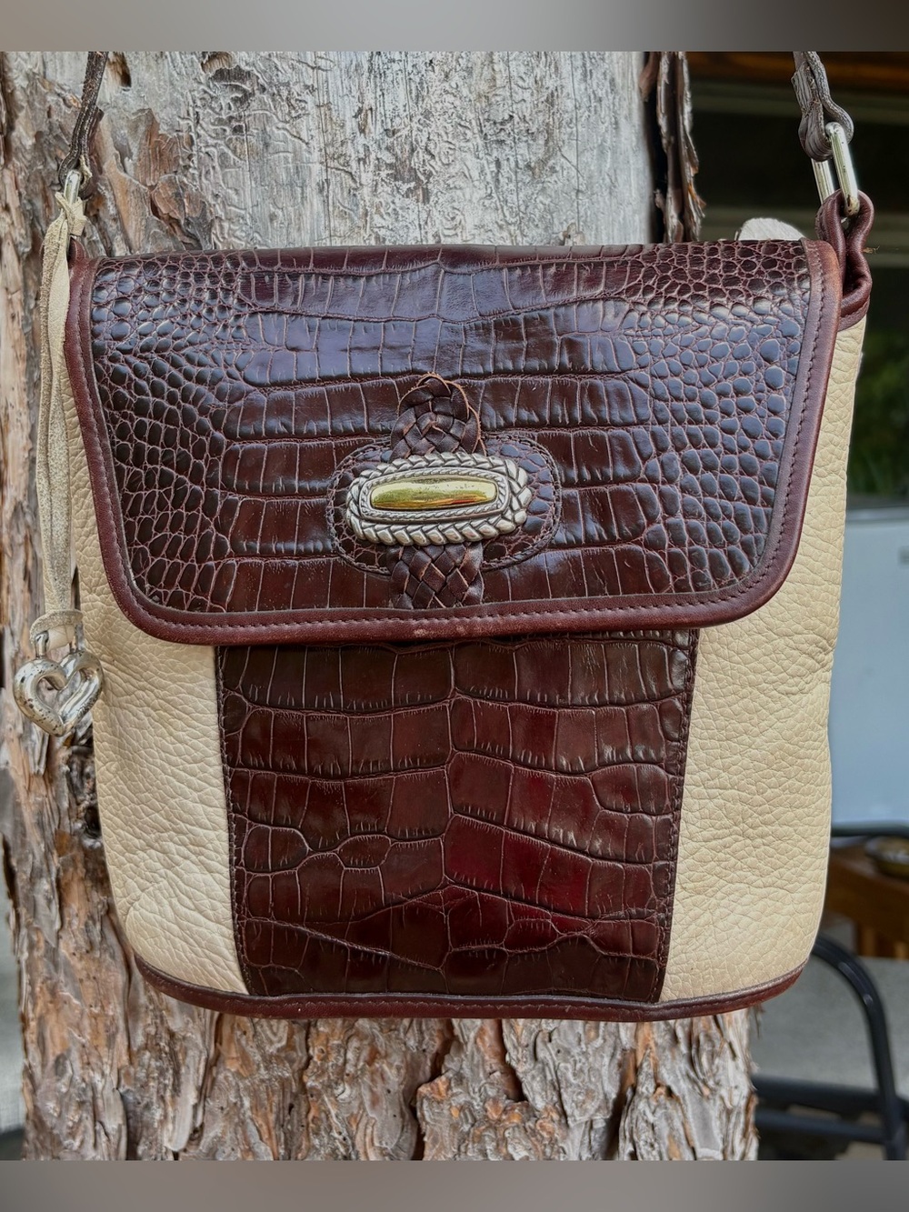 Brighton Vintage Leather Crossbody Brown & Cream